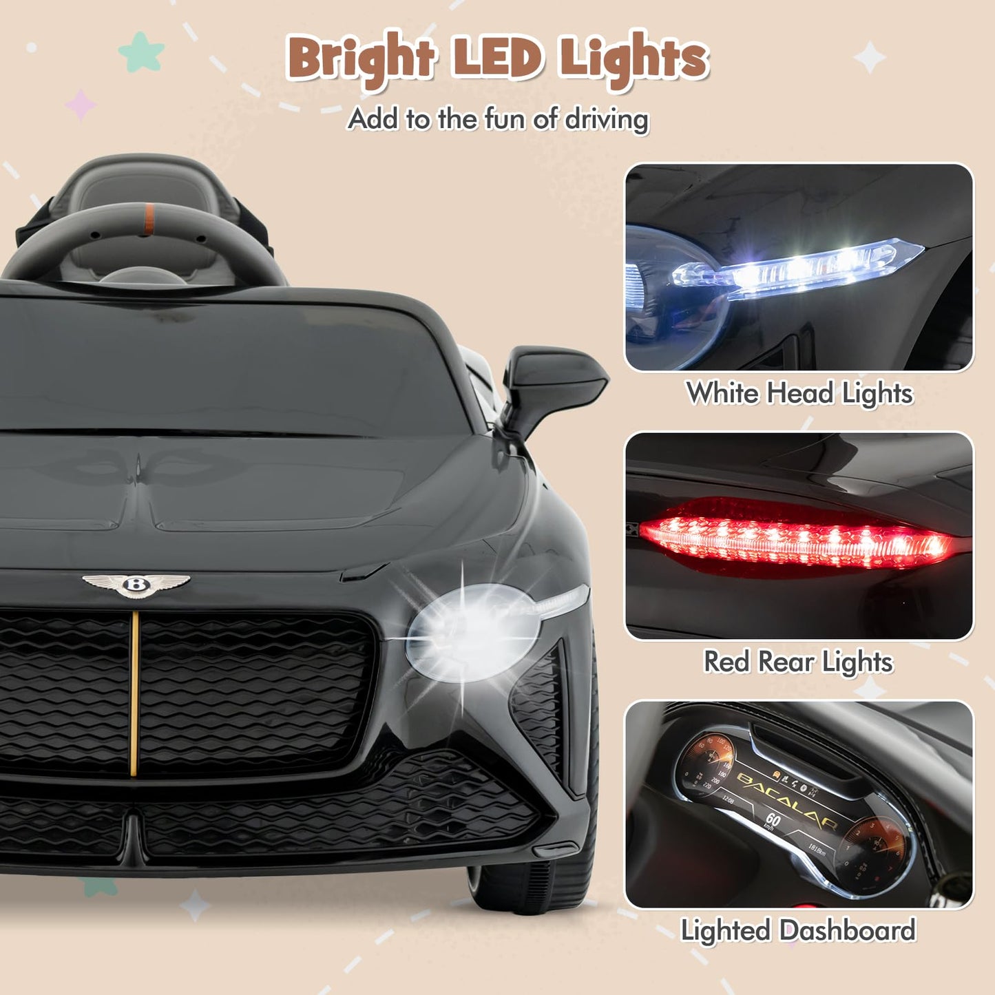 12V Kids Ride on Car, Licensed Bentley Electric Vehicle Toy with Remote Control, Lights, Sounds