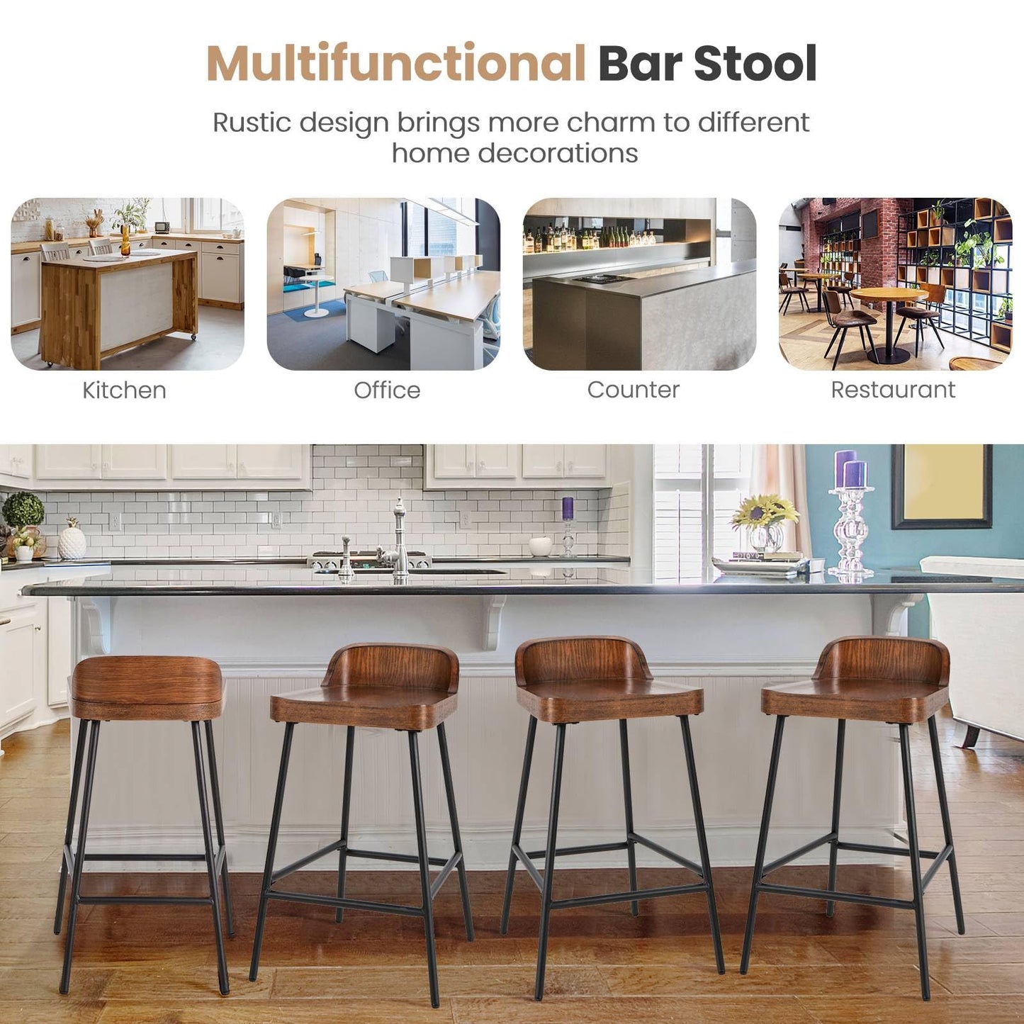 GiantexUK Bar Stools Set of 1/2, 62CM Seat Height Barstools with Low Back, Footrests & Adjustable Foot Pads