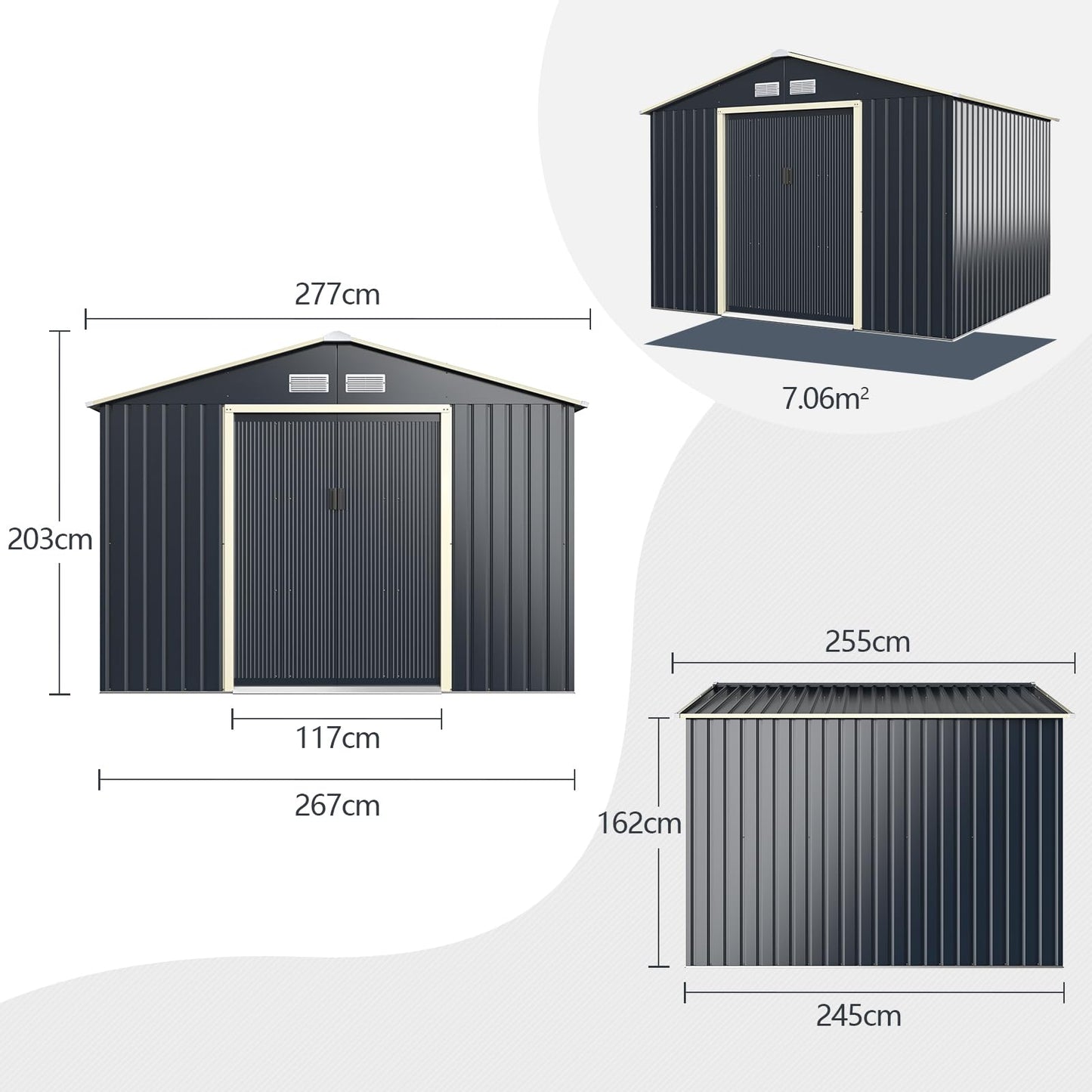 GiantexUK 9x6FT Metal Garden Shed and Extension Kit, Slope Roof Utility Shed Building (Shed and 1 Extension Kit)