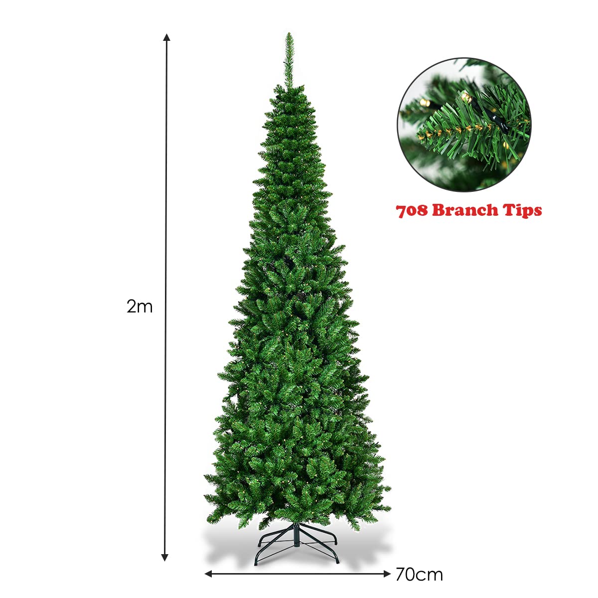 6.5FT Pre-lit Slim Christmas Tree, Hinged Pencil Xmas Tree with Warm LED Lights