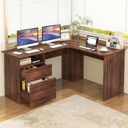 L-Shaped Computer Desk, 150cm Modern Large Corner Desk Writing Study Table with Drawe