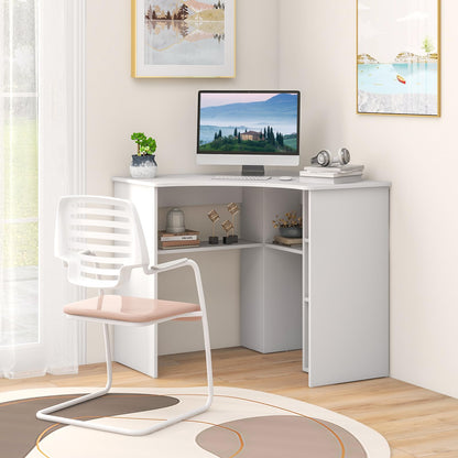 GiantexUK Corner Computer Desk, Triangle Study Desk Writing Workstation with Storage Shelves