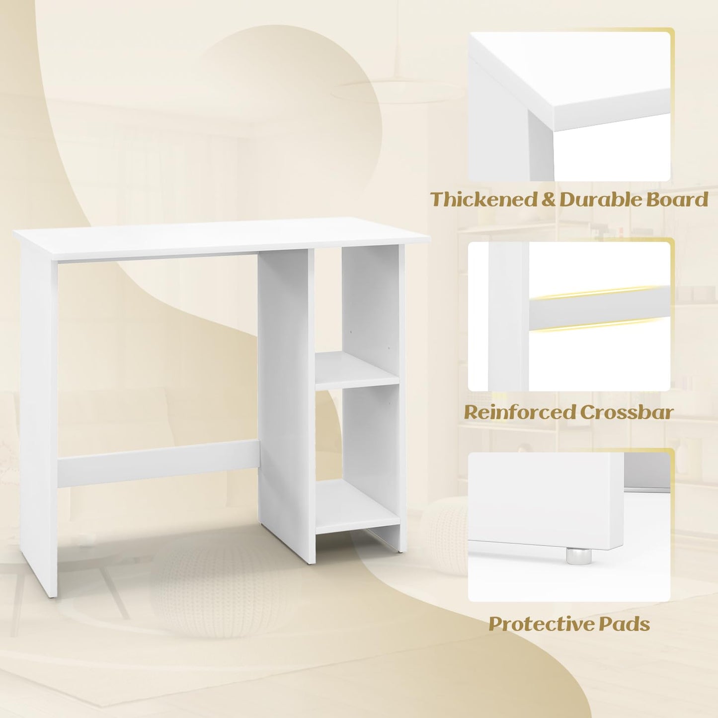 Compact Computer Desk, Small Wooden Study Writing Workstation with 2 Compartments and Anti-Toppling Kit, 80 x 40 x 74cm