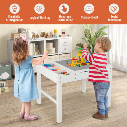 2-in-1 Kids Activity Table, Wooden Children Building Blocks Table with Reversible Tabletop