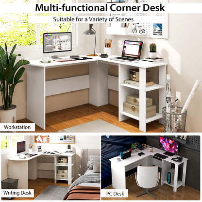 L-Shaped Computer Desk, Modern Large Corner Desk Writing Study Table with Storage Shelves and Cable Holes