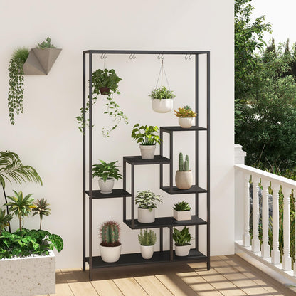 6-tier Tall Plant Stand, 180cm Metal Indoor Flower Pots Rack with 10 Hanging Hooks