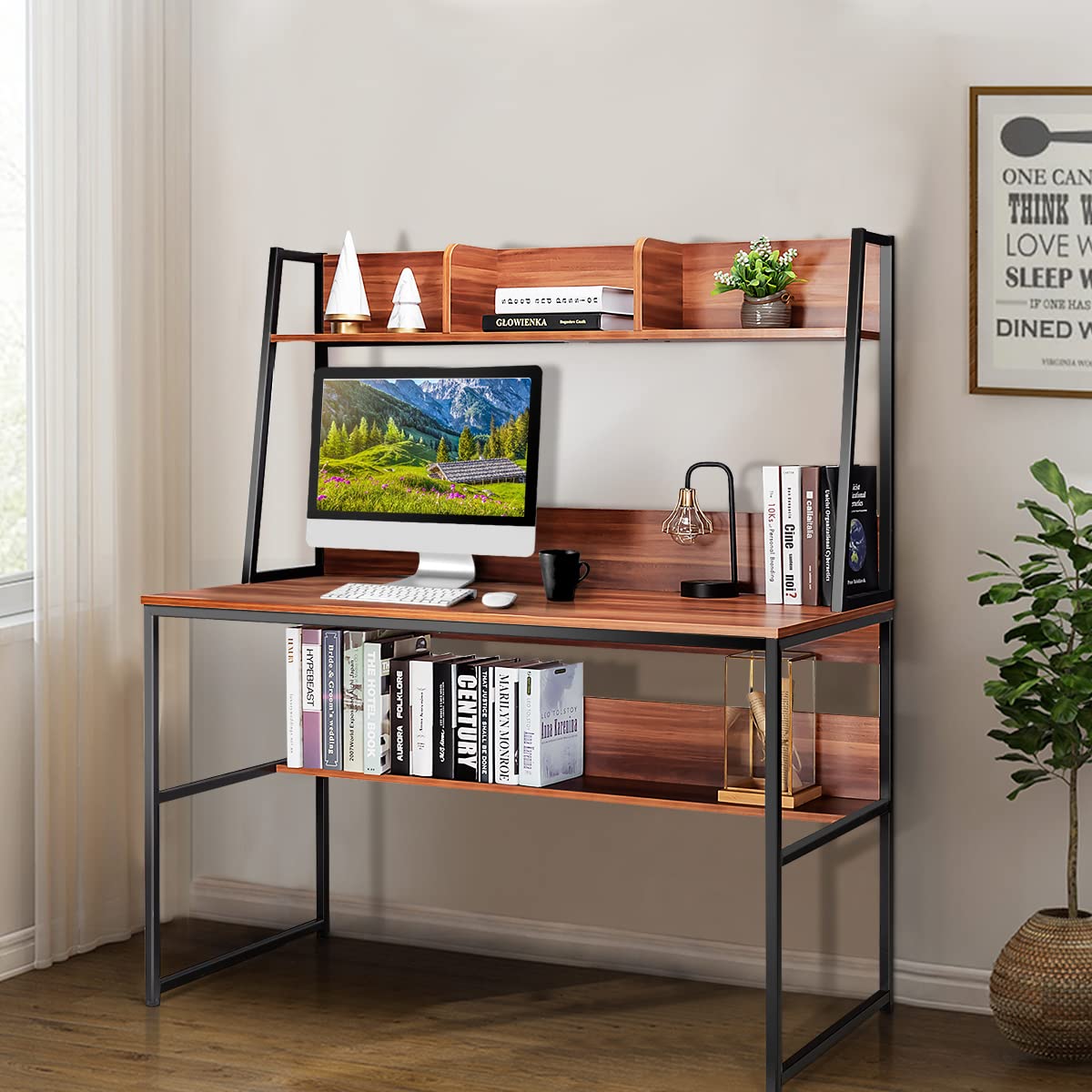 Computer Desk with Storage Bookshelf, 2-in-1 Workstation PC Laptop Table