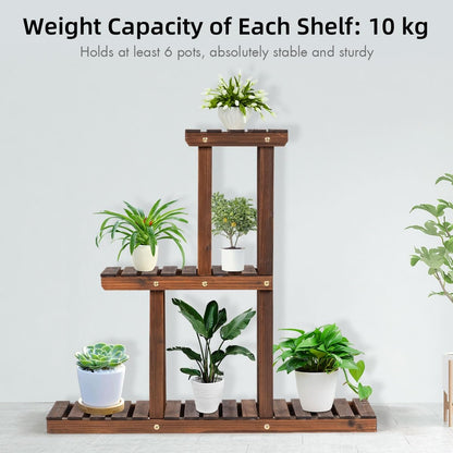 3 Tiers Plant Stand, Solid Wood Flower Pot Holder Bonsai Display Storage Shelves (81 x 25 x 75cm, 3-Tier)