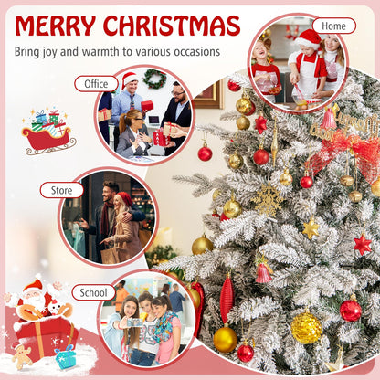 4.5FT/6FT Pre-lit Artificial Christmas Tree, Snow Flocked Full Xmas Tree with PVC & PE Tips