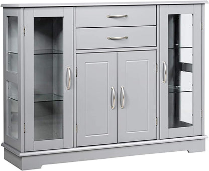 GiantexUK Kitchen Sideboard, Wooden Buffet Cabinet with 2 Slide Drawers and 5 Adjustable Shelves