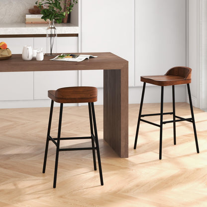 GiantexUK Bar Stools Set of 1/2, 73CM Seat Height Barstools with Low Back, Footrests & Adjustable Foot Pads, 42 x 42 x 82cm