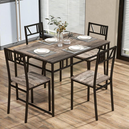 GiantexUK 5 Pieces Dining Table and Chairs Set, Metal Frame Kitchen Table Set with High Backrest