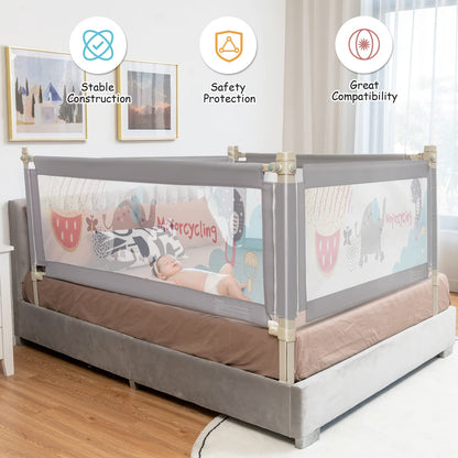 Bed Rail, Vertical Lifting Baby Beds Guard with Double Safety Lock & Adjustable Height, 175cm