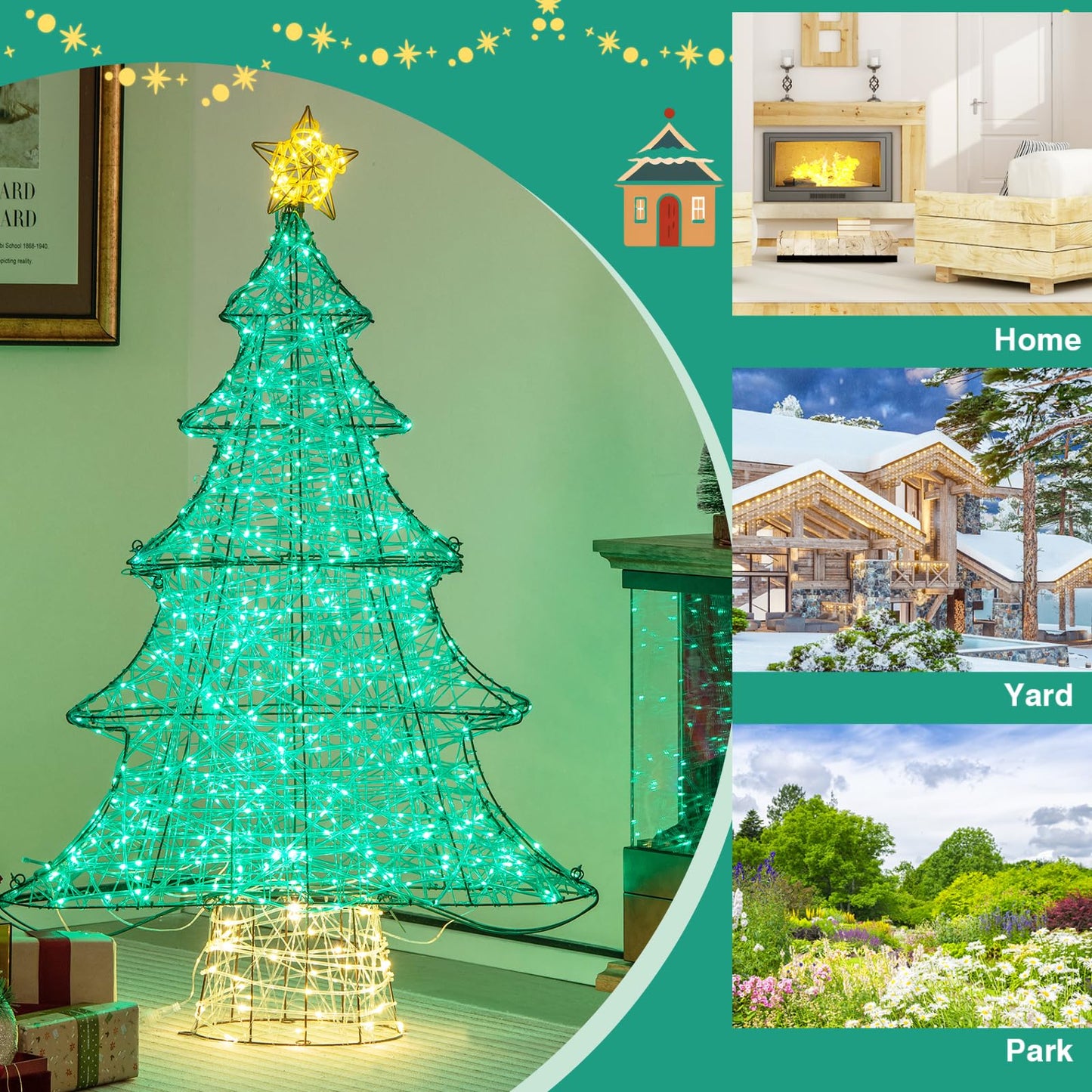 4FT Lighted Christmas Tree, Pre-Lit Artificial Xmas Trees with Top Star