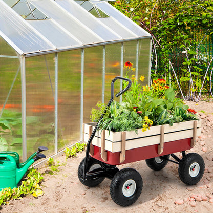 GiantexUK Garden Wagon Cart, Pull Along Cart Kids Trailer with Adjustable Handle & Pneumatic Wheels