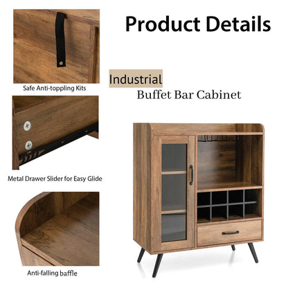 GiantexUK Wine Cabinet, Wooden Buffet Sideboard with Shelves, Removable Wine Racks, Drawer