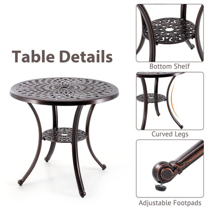 GiantexUK 79cm Round Garden Table, Cast Aluminum Patio Bistro Table with Umbrella Hole & Adjustable Foot Pads(4 Legs, 79 x 71cm)