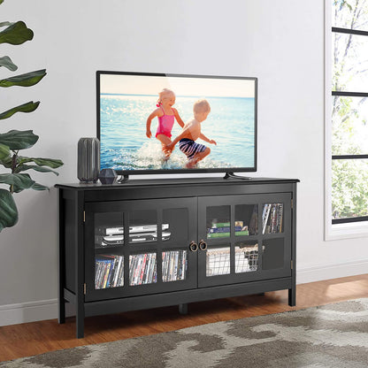 TV Stand for TVs up to 50'', Modern TV Cabinet Media Entertainment Center with Tempered Glass Doors