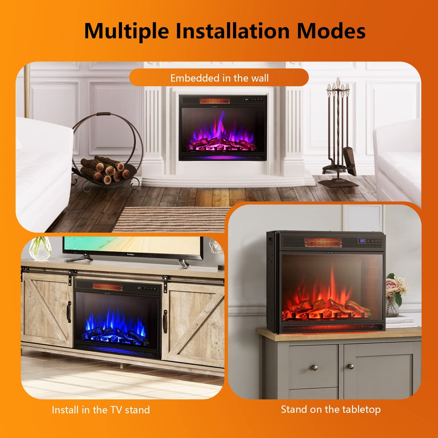 GiantexUK 25" Electric Fireplace, Freestand Fire Heater with LED Flame Color, 4 Brightness, Remote Control