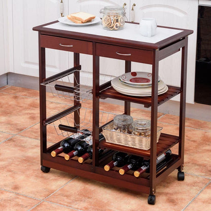 GiantexUK Kitchen Storage Trolley on Wheels, Kitchen Island Cart with Insulated Tile Plate