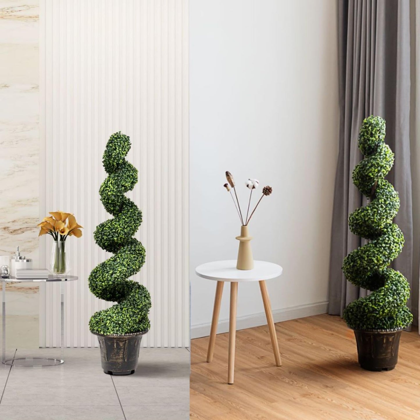 GiantexUK 120cm Artificial Spiral Boxwood Tree, Fake Topiary Trees in Cement-Filled Pot (30 x 30 x 120cm)