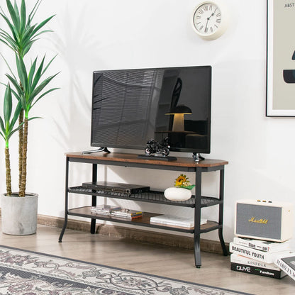 TV Stand for TVs up to 46 Inches, Wooden TV Cabinet Media Entertainment Center with Mesh Storage Shelf & Metal Frame