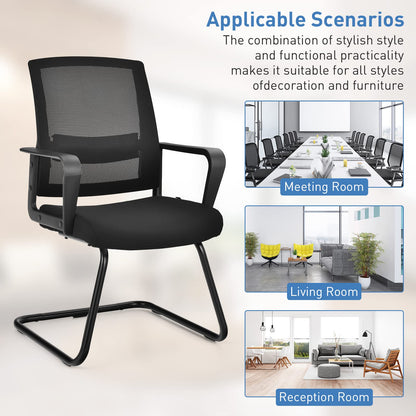 Meeting Office Chairs, Mid-Back Mesh Reception Chair with Adjustable Lumbar Support and Sled Base