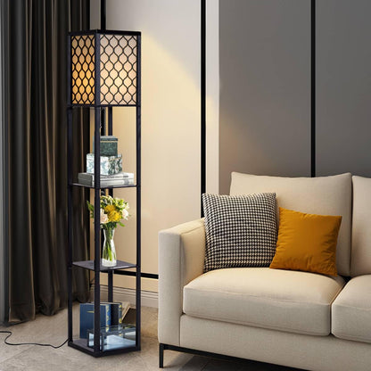 GiantexUK Floor Lamp with Shelves, 3 Layers Tall Standing Light (with Grid Patterns)