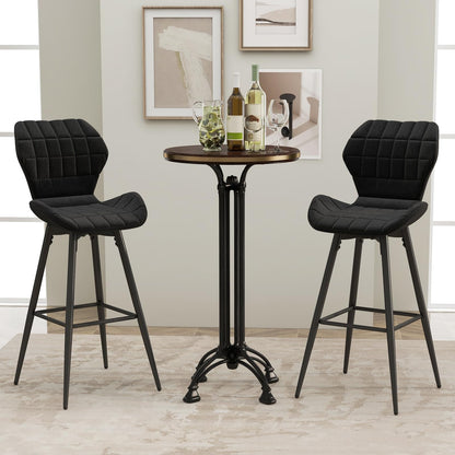 Bar Stools Set of 2, Upholstered Kitchen Stools with Curved Backrest & Seat