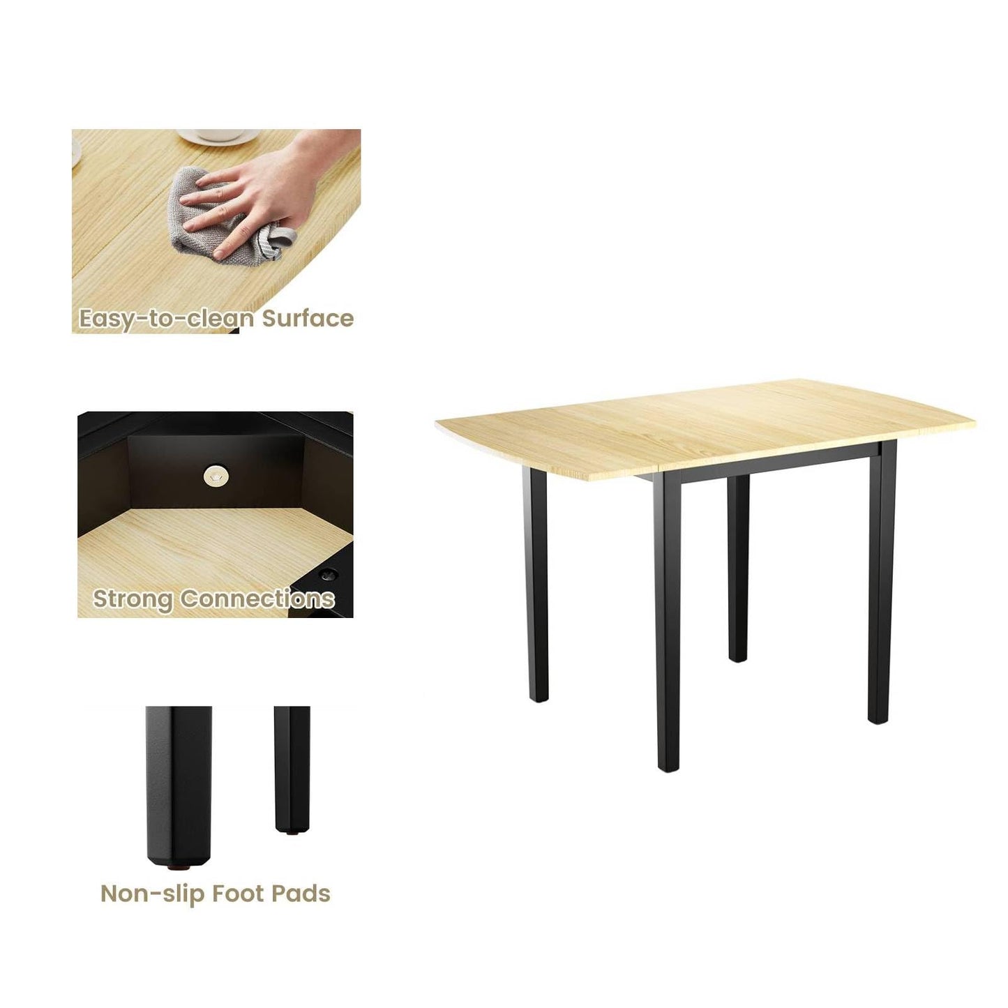 GiantexUK Drop Leaf Dining Table, Rectangle Extendable Kitchen Table with Non-Slip Foot Pads