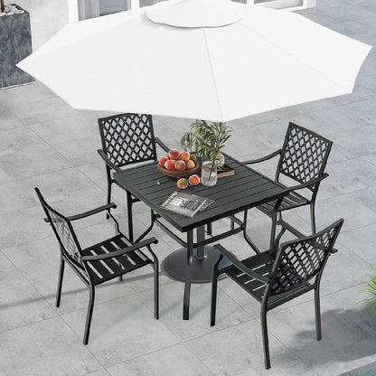 GiantexUK 5PCS Patio Dining Set, Outdoor Stackable Chair Table Set with Umbrella Hole