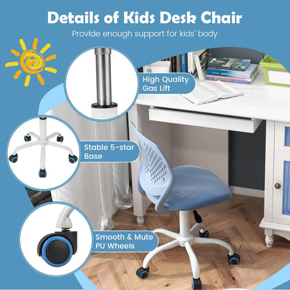 Kids Desk Chair, Height Adjustable Swivel Computer Chair with PU Casters & Gas Lift