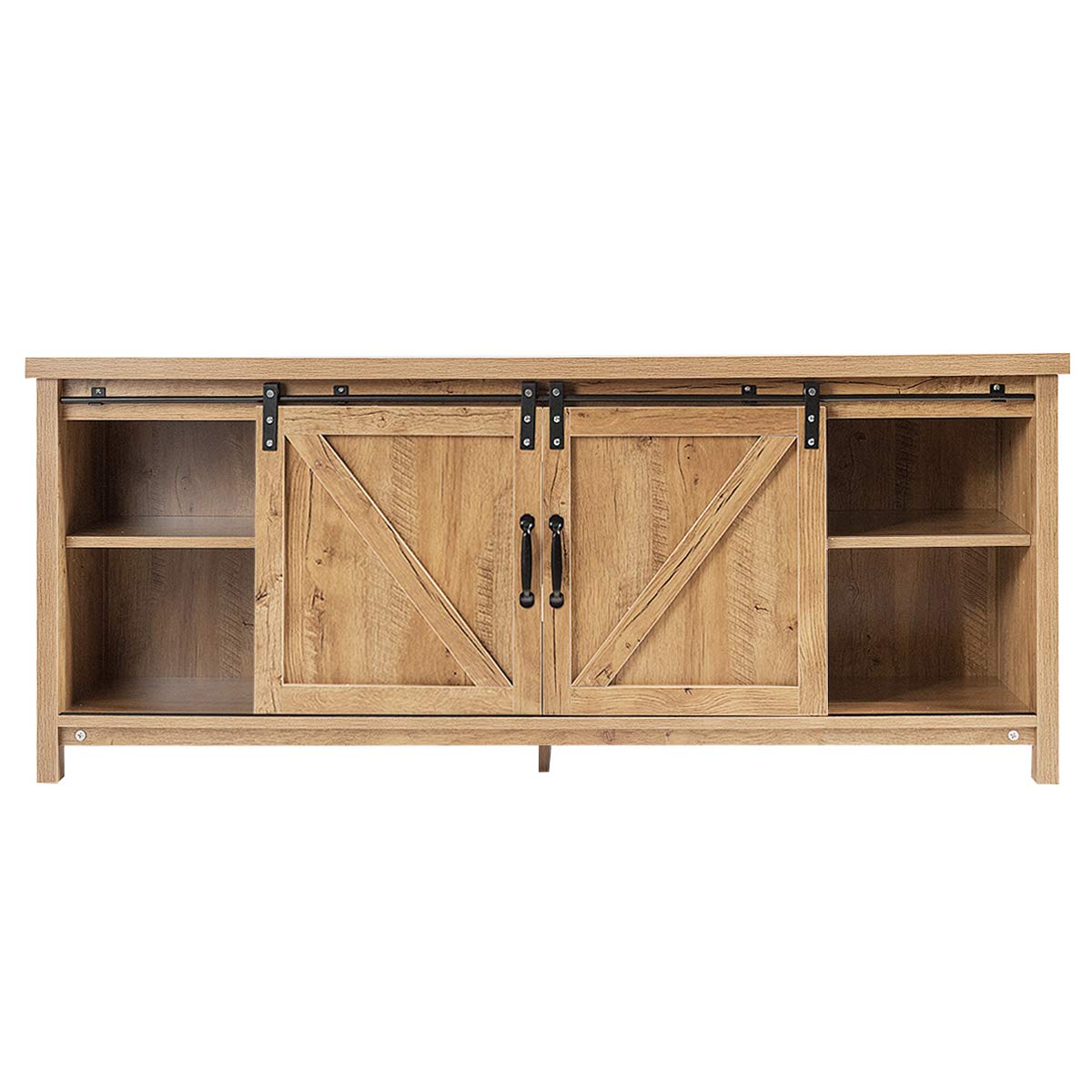 Farmhouse TV Stand for TVs up to 60 Inches, Wooden TV Cabinet Media Entertainment Center with Sliding Barn Door and Storage Shelves