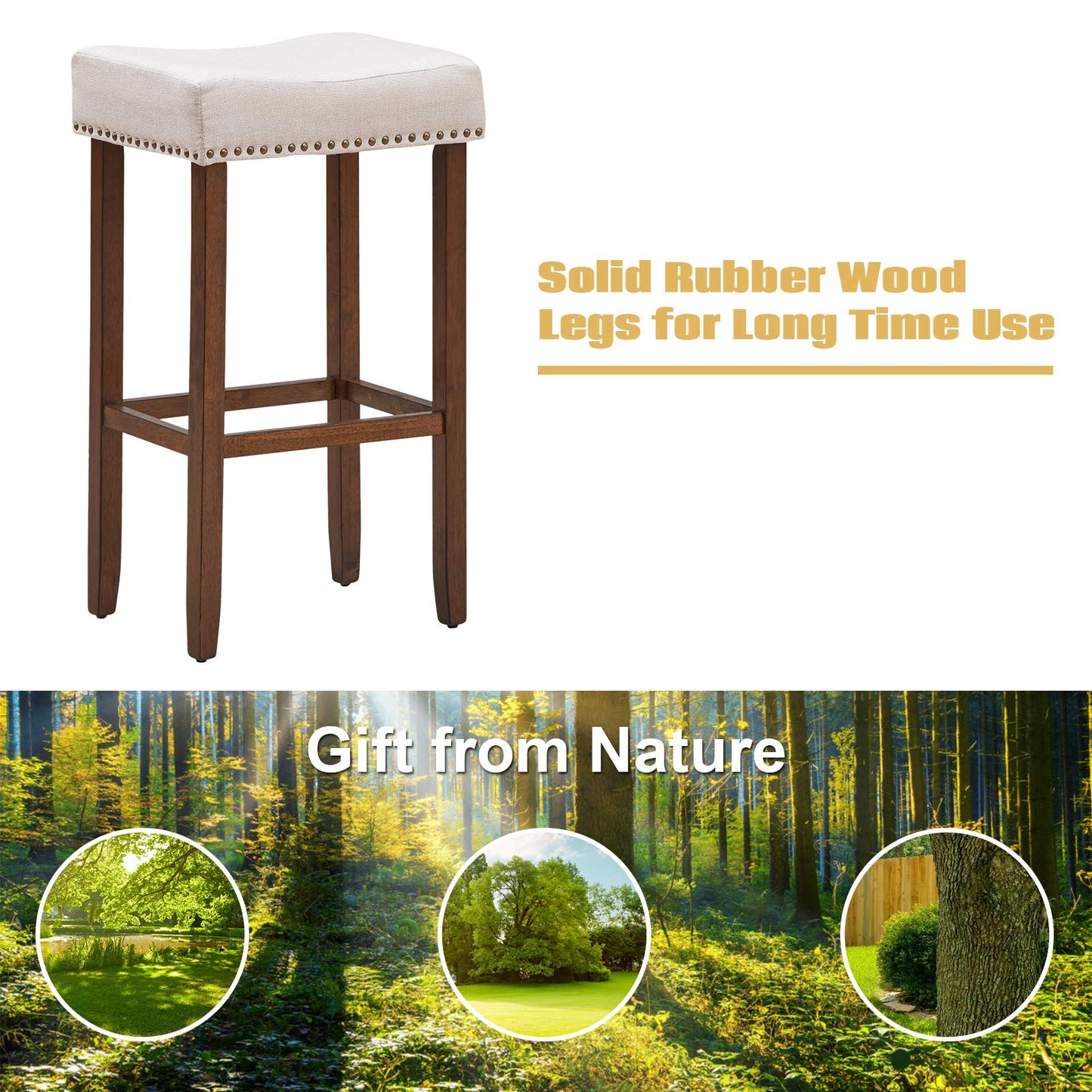 GiantexUK Bar Stool, 2 Pieces Wooden Frame Backless Bar Chairs with Footrest, 43 x 33 x 75cm