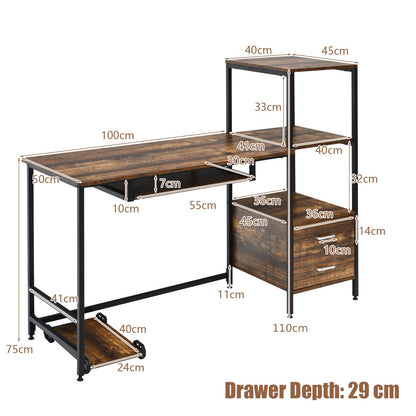 Computer Desk, 2-in-1 Workstation PC Laptop Table with Storage Bookshelf, 140 x 50 x 110cm