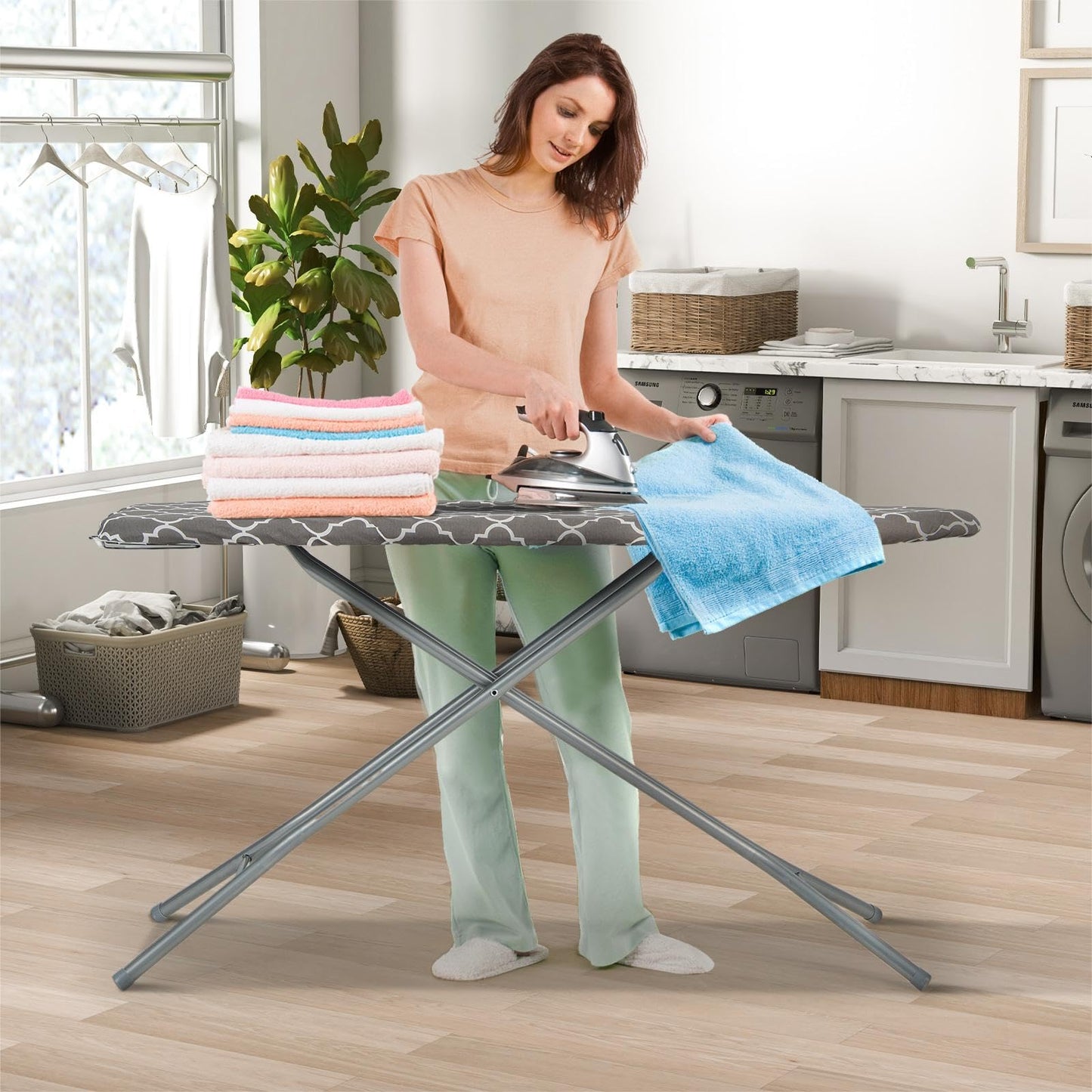 GiantexUK Folding Ironing Board with Extra Cover, 7-Level Height Adjustable Ironing Table with Cotton Cover