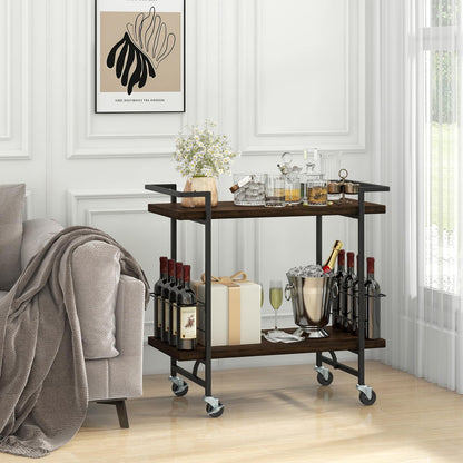 GiantexUK 2-Tier Industrial Serving Trolley, Metal Frame Home Bar Cart with 4 Universal Wheels