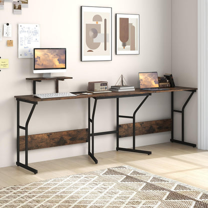 L-Shaped Computer Desk, 225cm Convertible Double Study Writing Workstation with Movable Monitor Stand