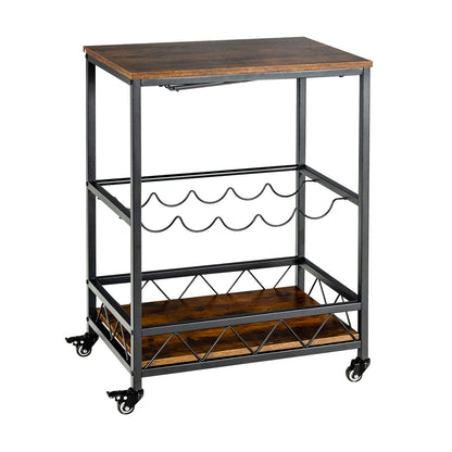 GiantexUK Kitchen Storage Trolley on Wheels, Rolling Bar Cart with 2 Glass Holders & Wine Rack