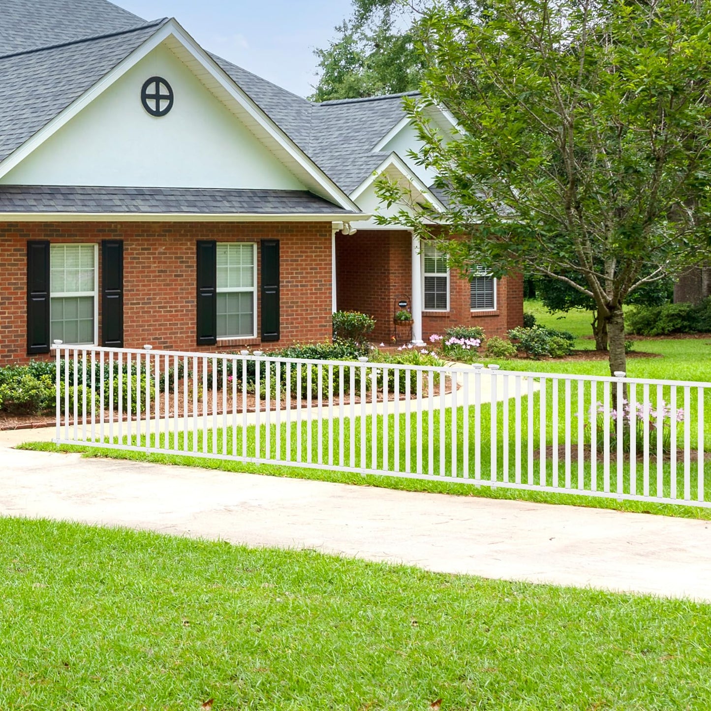 2 Panels Decorative Garden Fence, 203 x 95cm PVC Landscape Fencing Panels with Sharp Ground Stakes & Protective Caps