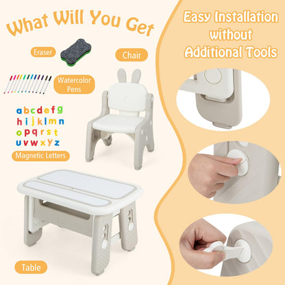 Kids Table and Chair Set, Toddler Activity Table with Flip-Top Tabletop, Erasable Magnetic Drawing Board