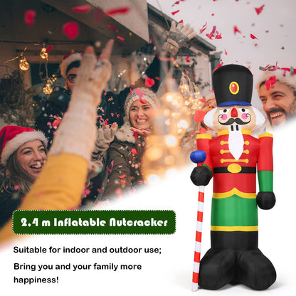 2.4M Inflatable Christmas Decoration, Giant Blow up Nutcracker Soldier with 3 LED Lights and Candy Scepter