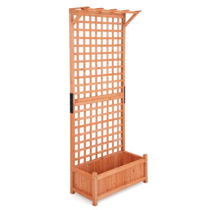 GiantexUK Garden Planter with Trellis, Wooden Raised Bed Climbing Support with Drainage Holes  (with Hanging Roof, Orange, 75x33x183cm)