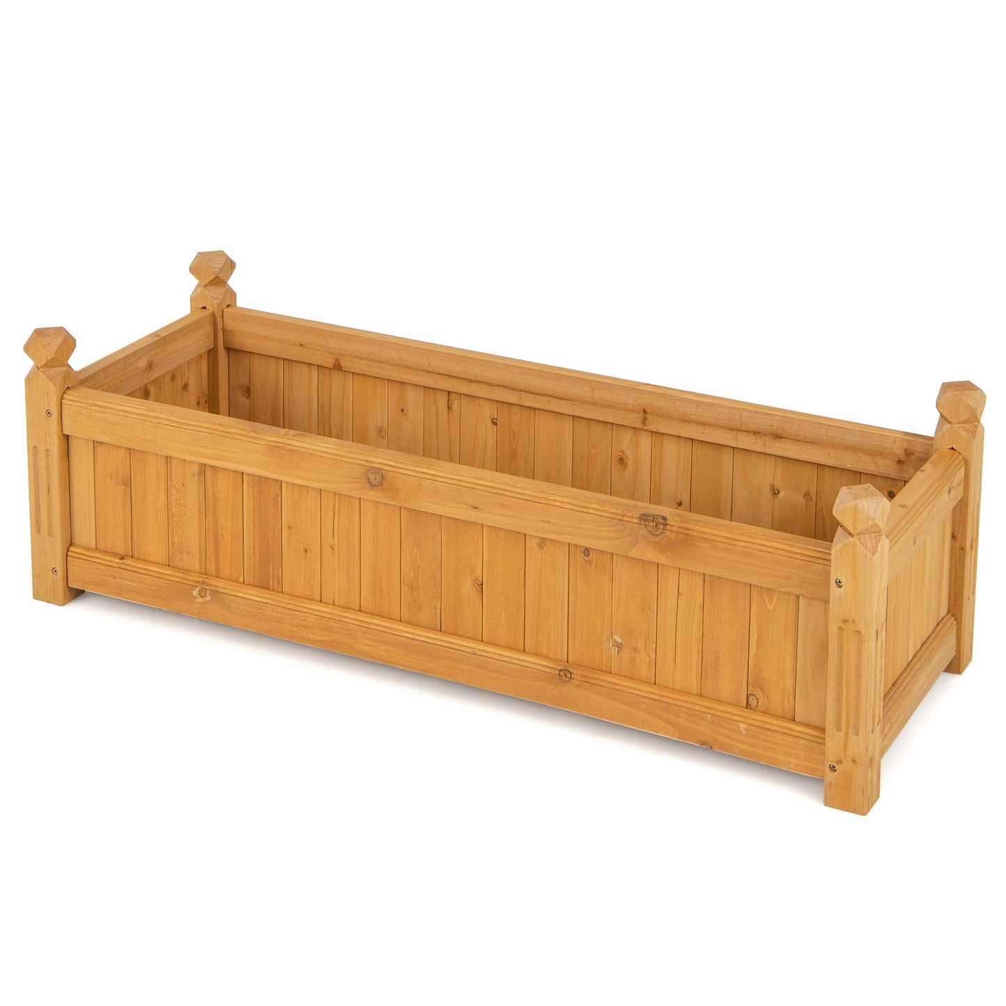 GiantexUK Wooden Garden Planter, Long Rectangular Raised Bed Flower Pot with 4 Drainage Holes (Natural, 110x40x35cm)