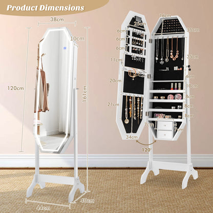 LED Mirror Jewelry Cabinet, Full Length Mirror Free-Standing Jewelry Armoire