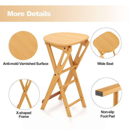 GiantexUK Folding Bar Stools Set of 2, Bamboo Kitchen Stools with Footrest (without Backrest, 36 x 33 x 61cm)