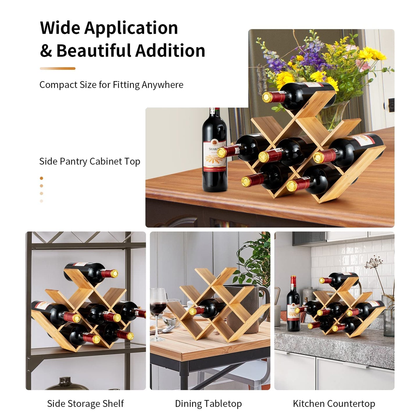 GiantexUK 8 Bottle Wine Rack, Bamboo Wine Storage Shelves Countertop