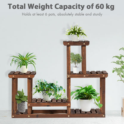 6 Tiers Plant Stand, Solid Wood Flower Pot Holder Bonsai Display Storage Shelves (95 x 25 x 73cm, 6-Tier)