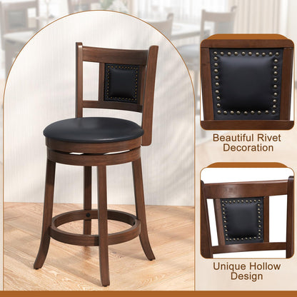 GiantexUK Bar Stools Set of 2, Swivel Upholstered Barstools with PVC Cover Seat, Curved Backrest & Footrest, 46 x 50 x 98cm