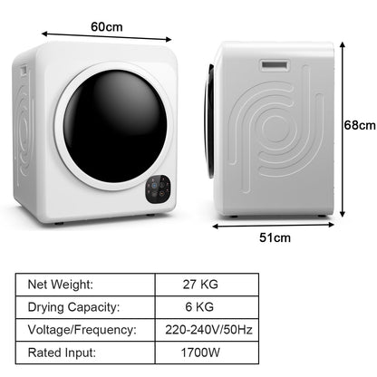 6KG Vented Tumble Dryer, 1700W Compact Tumble Dryers with 3 Heat Settings/Modes